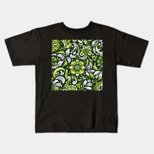 Retro Lime Green Flower Pattern Kids T-Shirt